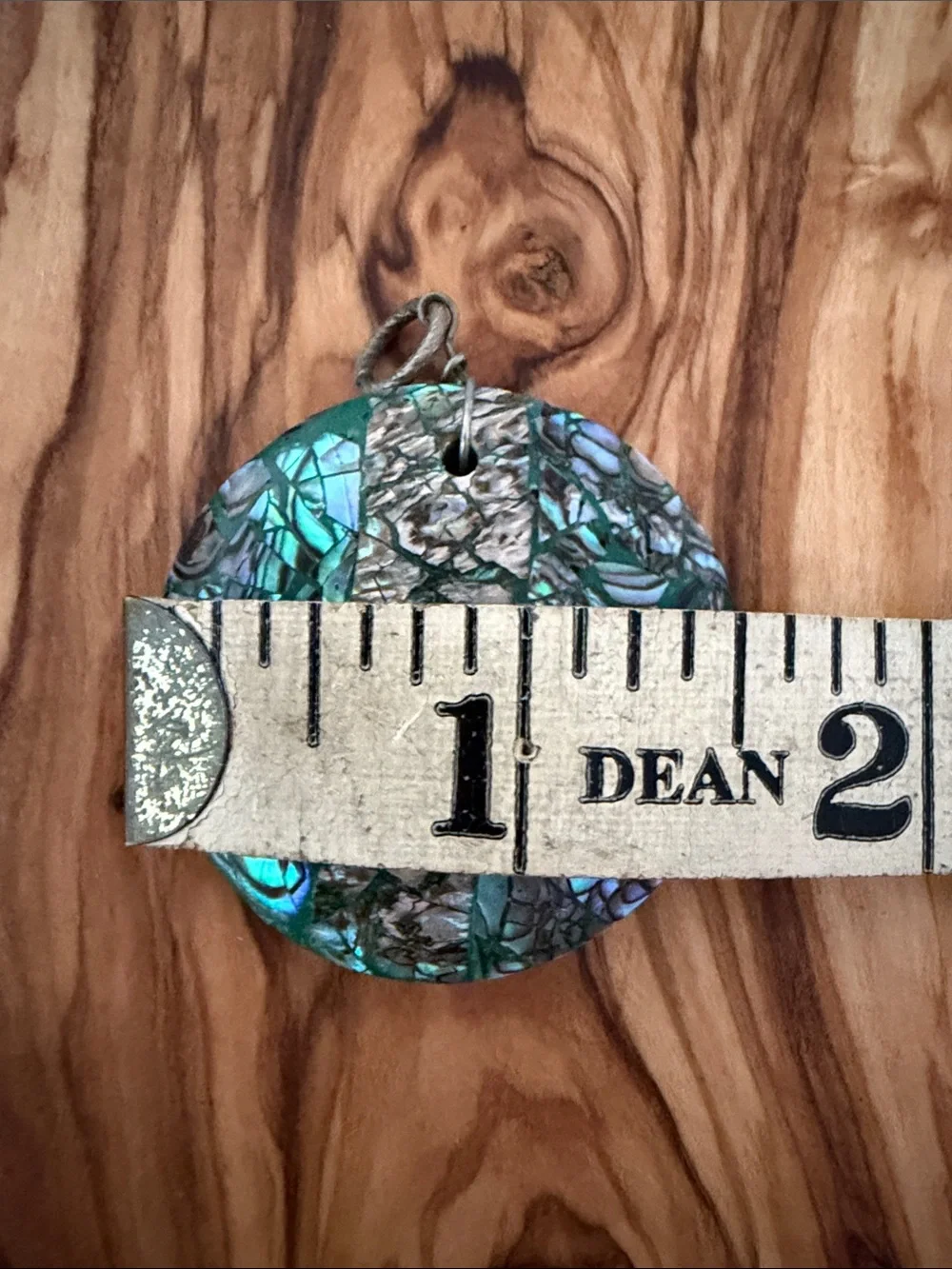Round Abalone Shell Pendant Necklace in Iridescent Teal and Green